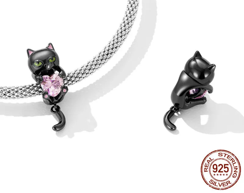 Sterling Silver Black Cat Charm Beads