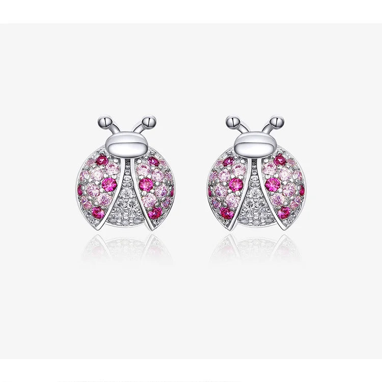 Sterling Silver Pink Ladybug Jewelry Set