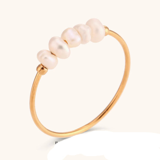 Elegant stainless steel ring with small freshwater pearl for women