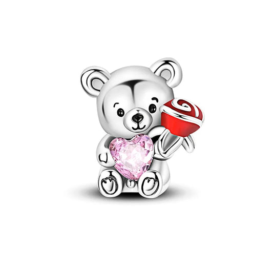 925 Sterling Silver bunny and rose Charm