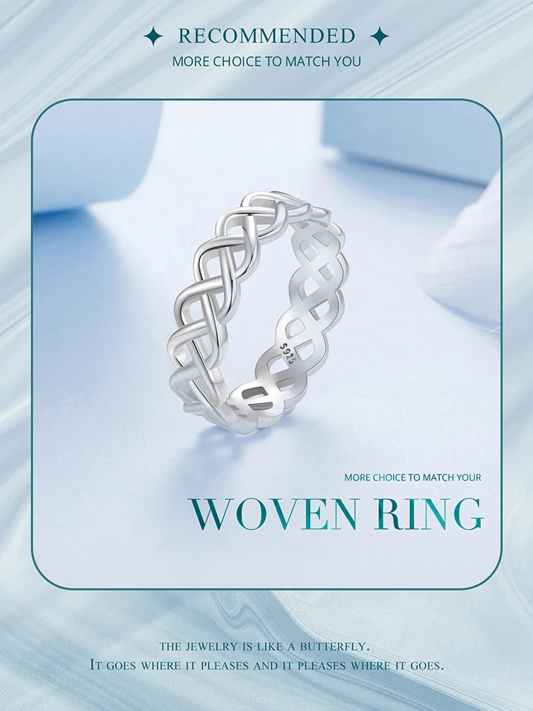 925 Sterling Silver Hollowed Heart Ring Woven Width Rings