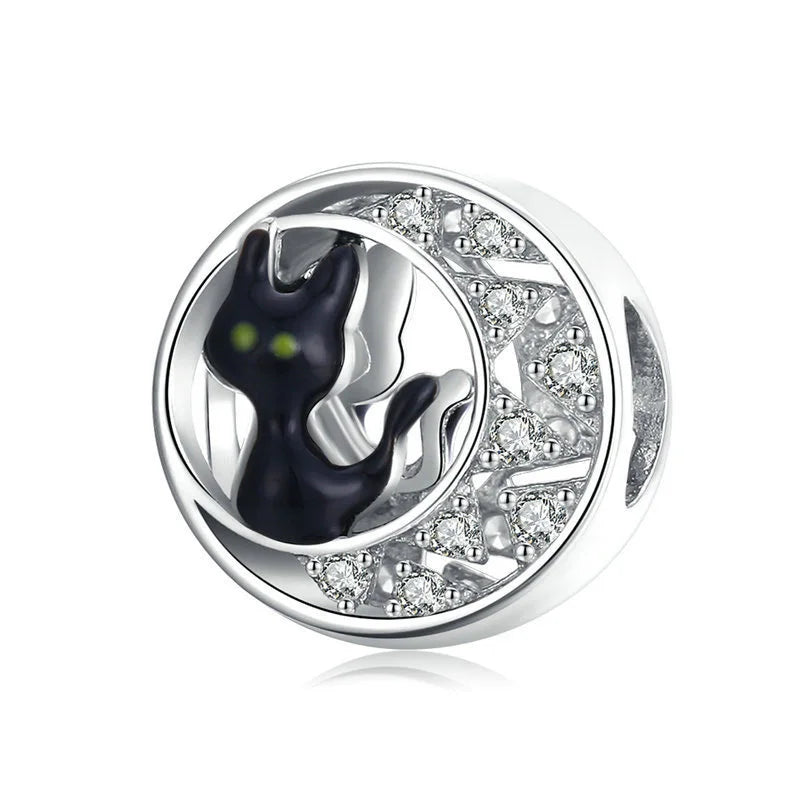 925 sterling silver cat pumpkin black series luminous charms bead pendant fit