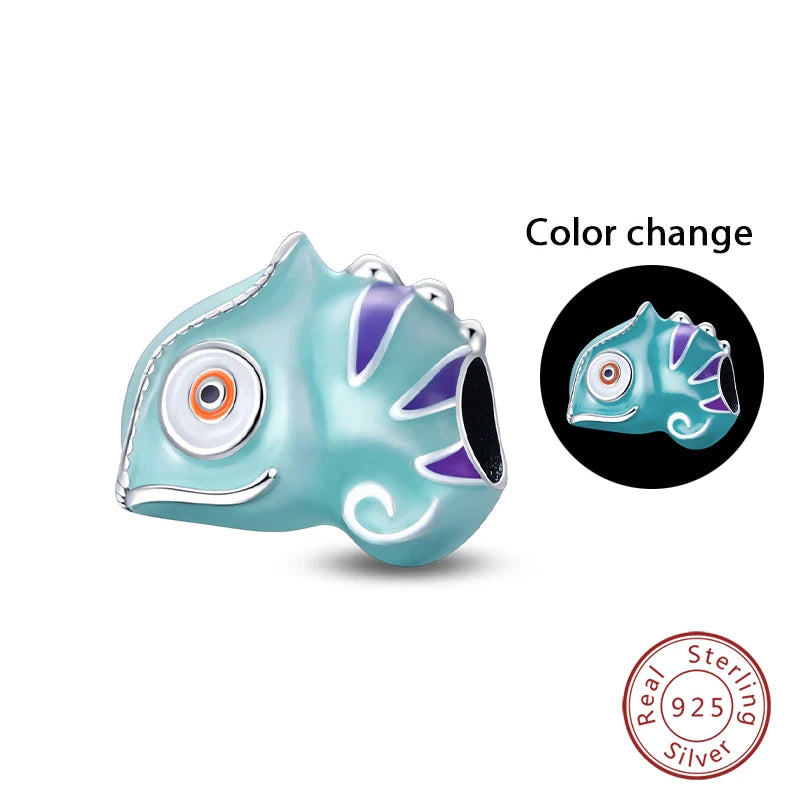 100% 925 Sterling Silver Colorful Luminous Chameleon Charms