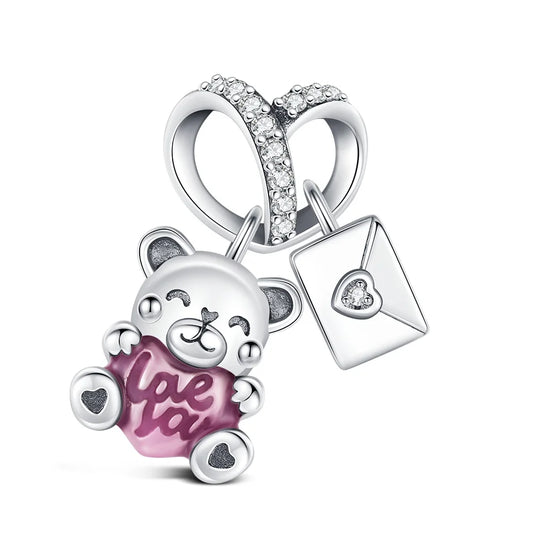 925 Sterling Silver Easter bunny love you charm