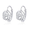 Sterling Silver Hoop Earrings Flower Leaves Bamboo