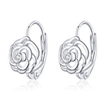 Sterling Silver Hoop Earrings Flower Leaves Bamboo