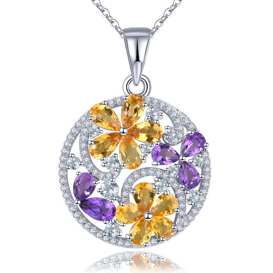 “Sterling silver pendant with amethyst and citrine gemstones”

