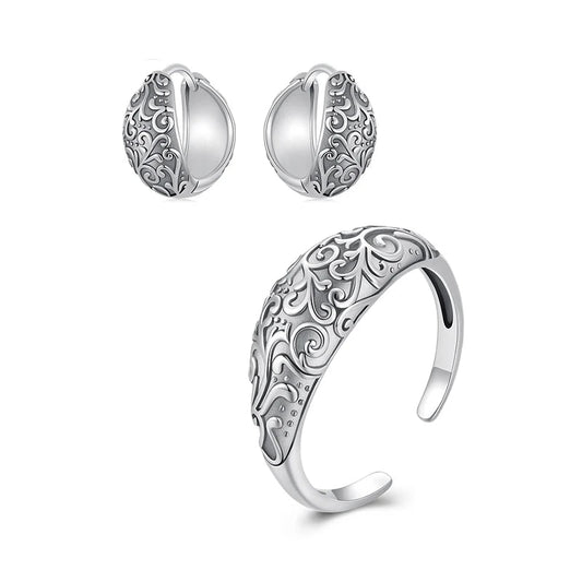 Hoop Earrings & Ring Set – 925 Sterling Silver