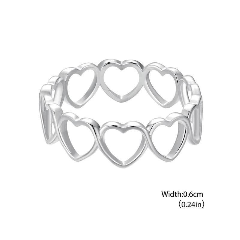 925 Sterling Silver Hollowed Heart Ring Woven Width Rings