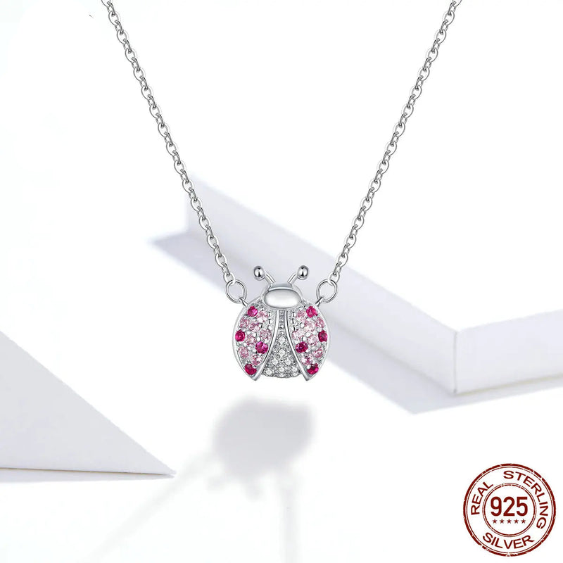 Sterling Silver Pink Ladybug Jewelry Set