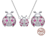 Sterling Silver Pink Ladybug Jewelry Set