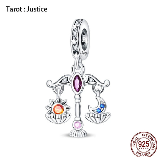 Tarot Justice Card Charm – 925 Silver & Green Zircon