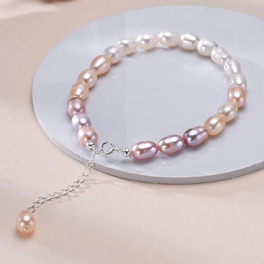 Mixed Color Freshwater Pearl Bracelet | Sterling Silver Chain