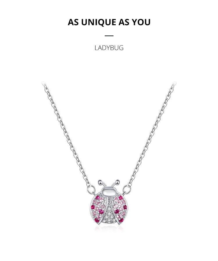 Sterling Silver Pink Ladybug Jewelry Set