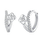 Sterling Silver Hoop Earrings Flower Leaves Bamboo