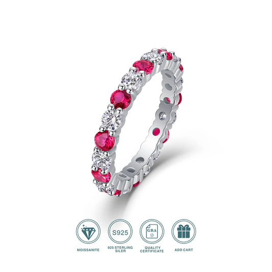 Gold plated moissanite and ruby ring on sterling silver
