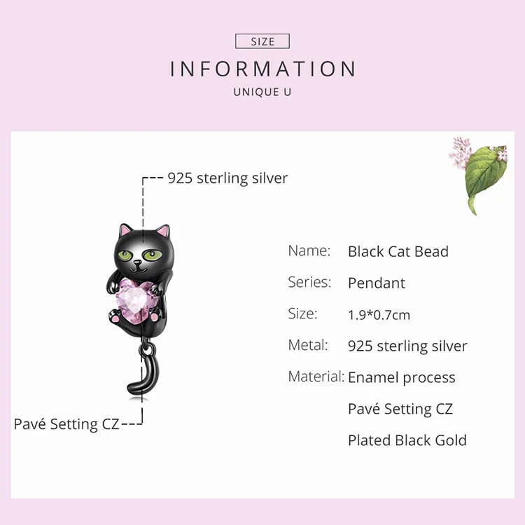 Sterling Silver Black Cat Charm Beads