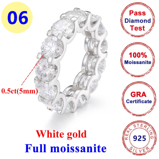 2CT Moissanite Diamond Round Hip-hop Ring 925 Silver Gold for Men & Women