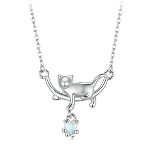 Cat Paw Necklace – 925 Silver with White Gold Finish
