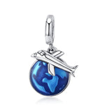 Sterling Silver Blue Traveling Airplane Charm Bead