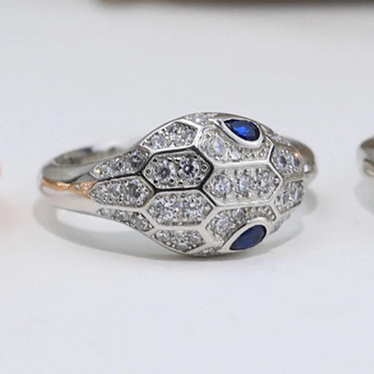 925 sterling silver snake-shaped couple ring with natural sapphire and diamond accents