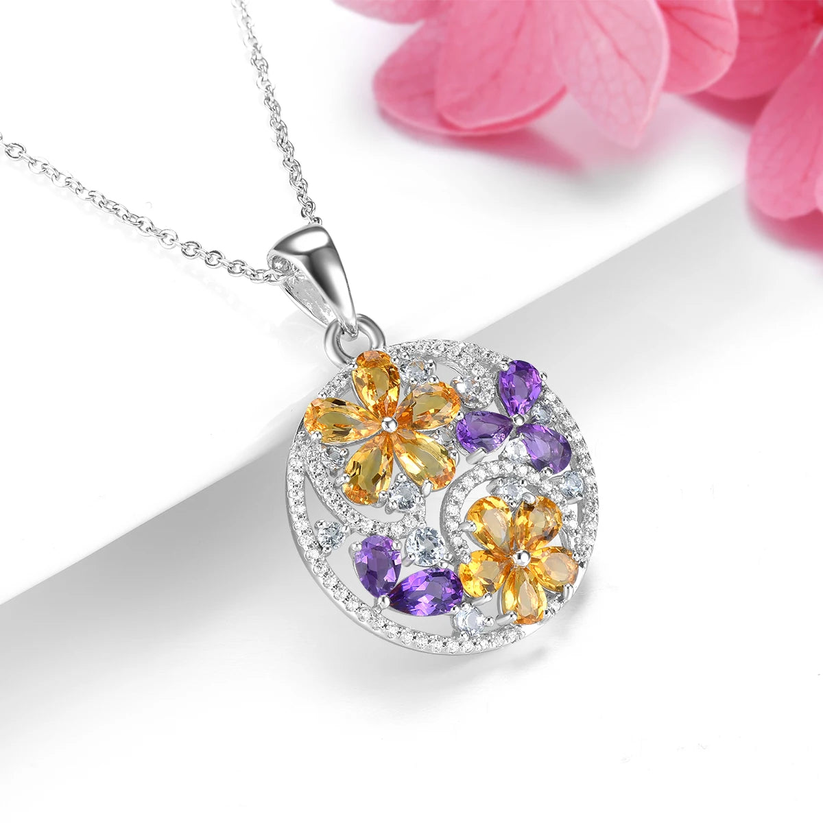 Amethyst Citrine Sterling Silver Pendant for Women