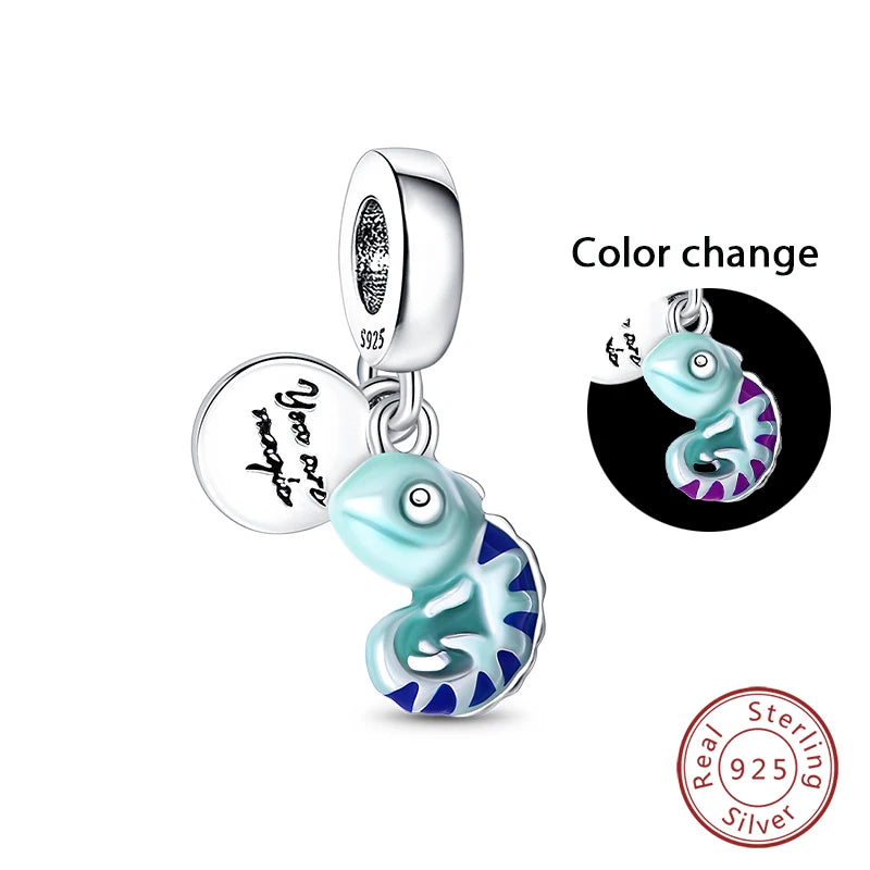 100% 925 Sterling Silver Colorful Luminous Chameleon Charms