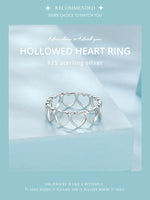 925 Sterling Silver Hollowed Heart Ring Woven Width Rings