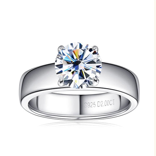 2 Carat Moissanite Engagement Ring in 925 Silver with GRA Certificate and Gift Box