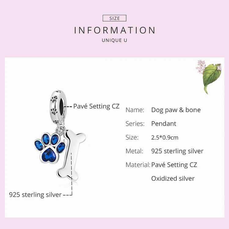 Sterling Silver Dog Pet Charms  Pendant Paw