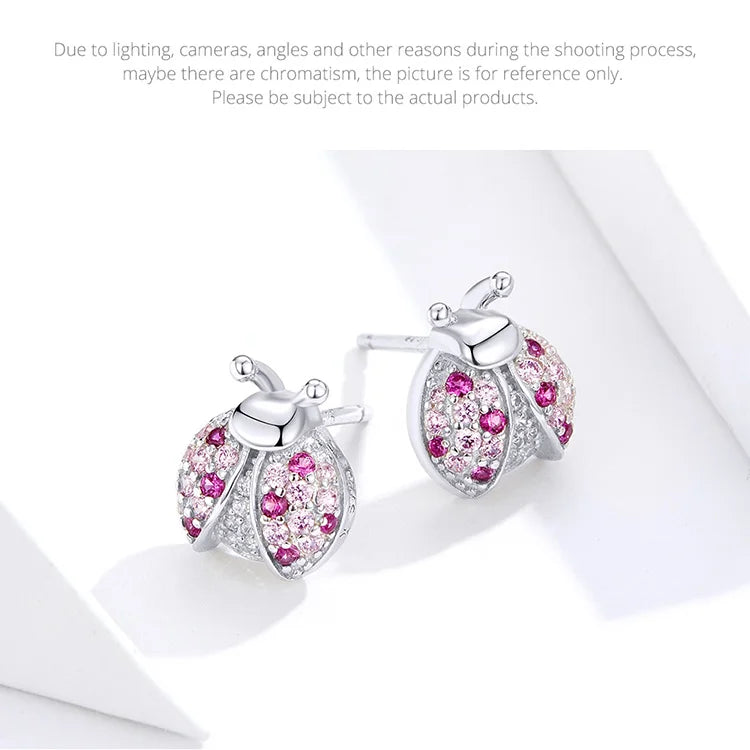 Sterling Silver Pink Ladybug Jewelry Set