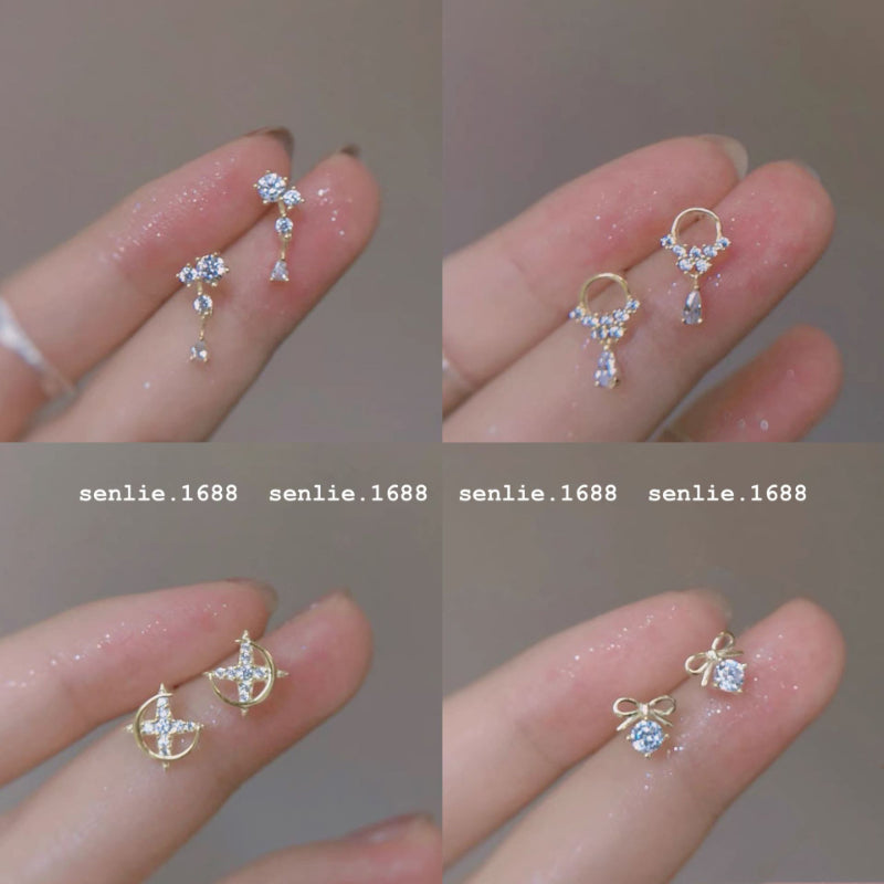 925 Silver Needle Zircon Earrings Hypoallergenic