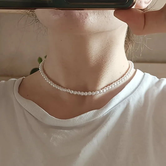 Elegant Faux Pearl Choker Necklace | 0.6mm Beaded Design