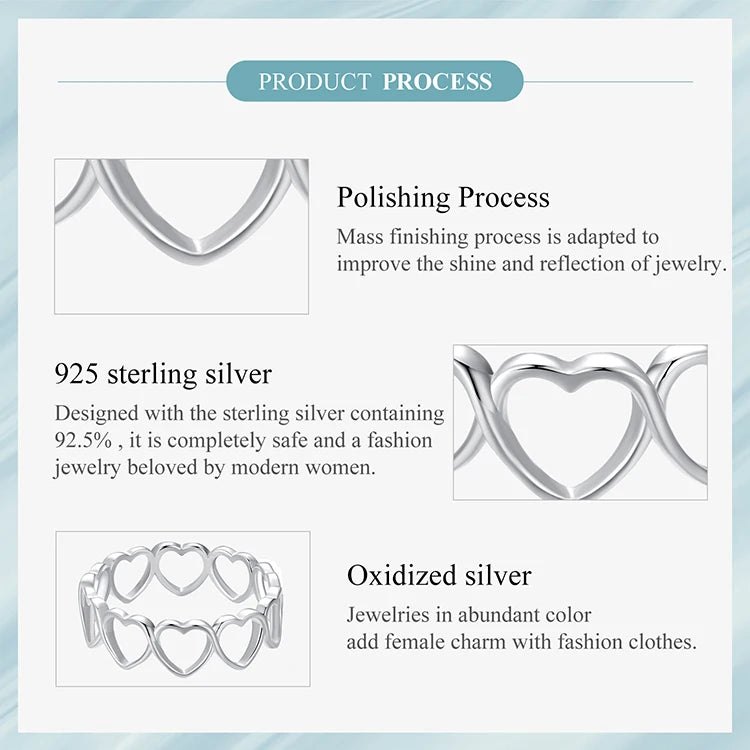 925 Sterling Silver Hollowed Heart Ring Woven Width Rings