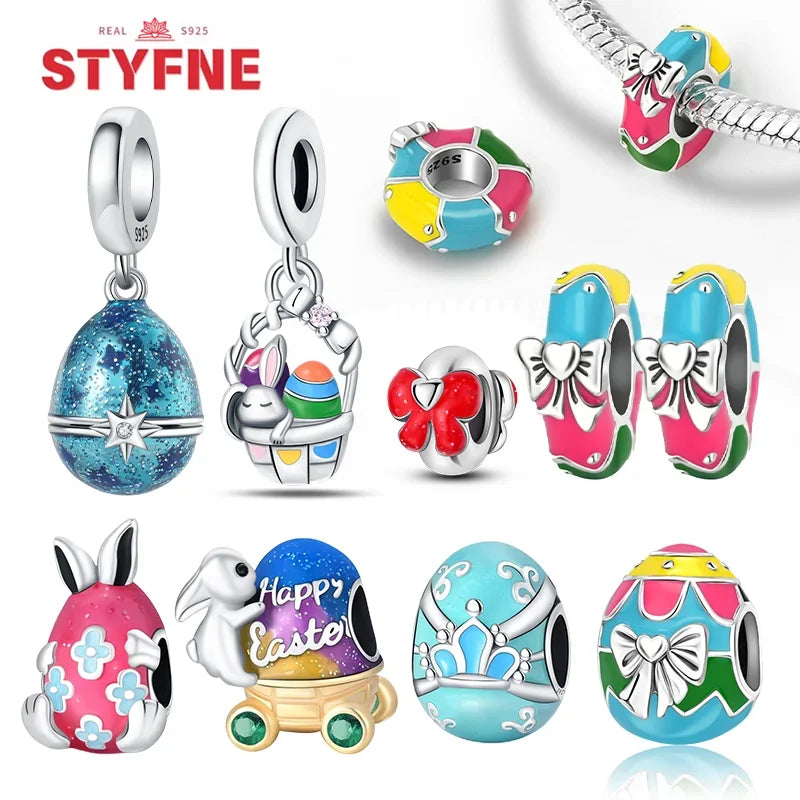 925 Silver Blue Star Easter Egg Charms