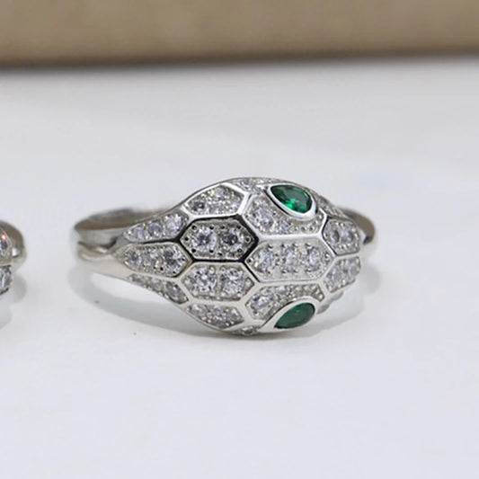 925 sterling silver snake-shaped couple ring with natural sapphire and kyanite stones