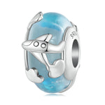 Sterling Silver Blue Traveling Airplane Charm Bead