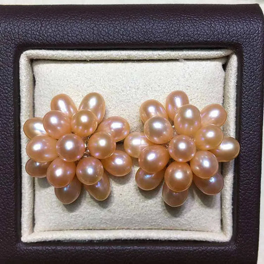 Freshwater Pearl Pink Flower Earrings Set