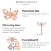 925 Sterling Silver K Gold Rose Earring Butterfly Necklace Set