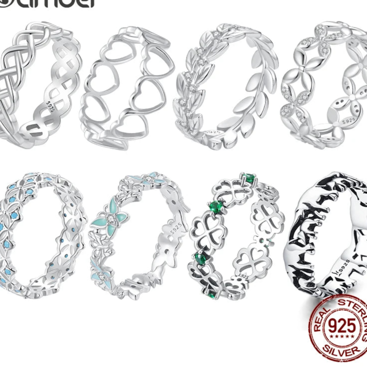 925 Sterling Silver Hollowed Heart Ring Woven Width Rings