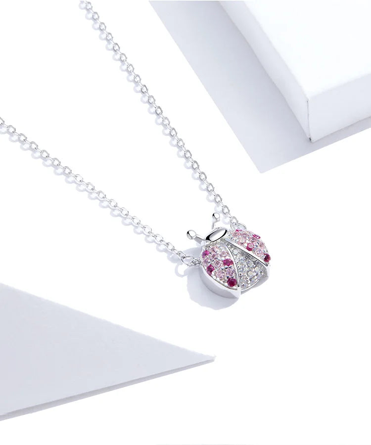 Sterling Silver Pink Ladybug Jewelry Set