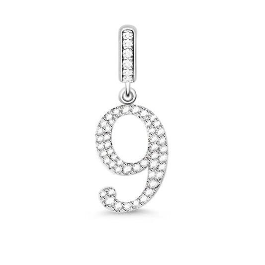 925 Sterling Silver Number 9 Dangle Charm – Personalized Jewelry Pendant for Bracelets & Necklaces