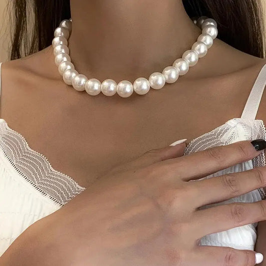 Elegant Faux Pearl Choker Necklace | 1cm Beaded Design