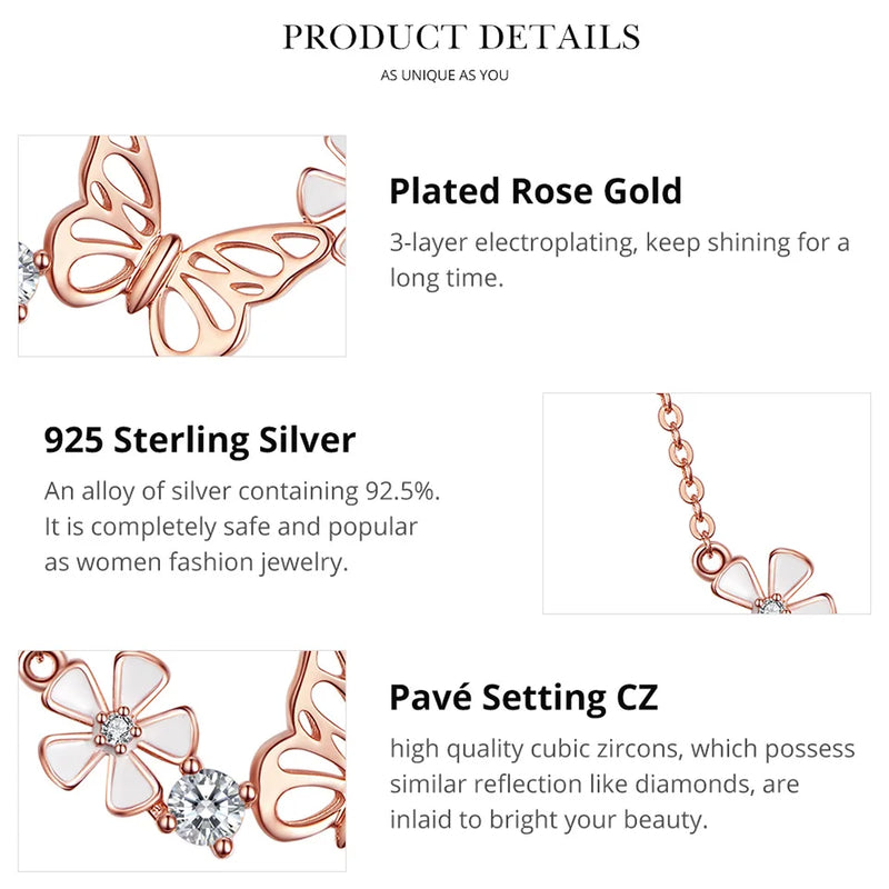 925 Sterling Silver K Gold Rose Earring Butterfly Necklace Set