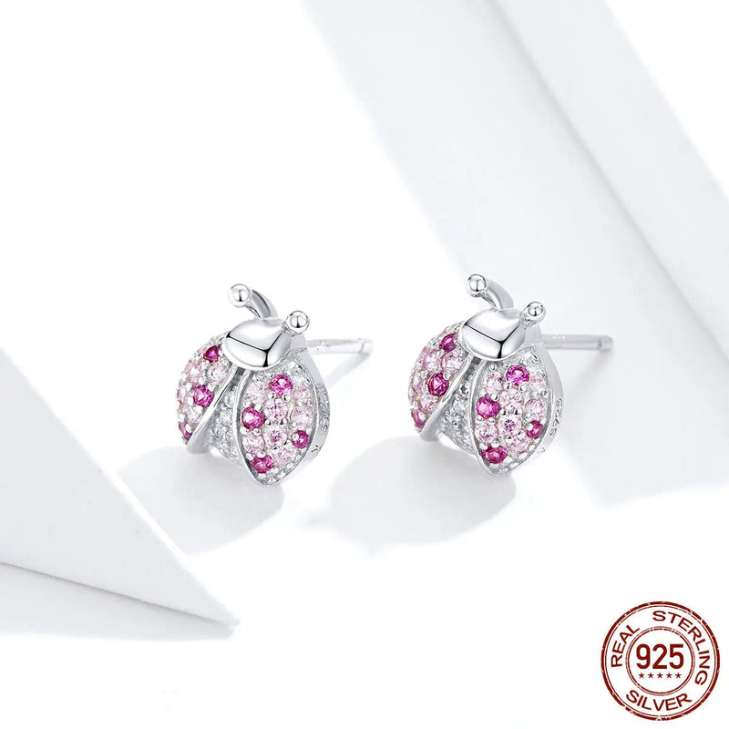 Sterling Silver Pink Ladybug Jewelry Set