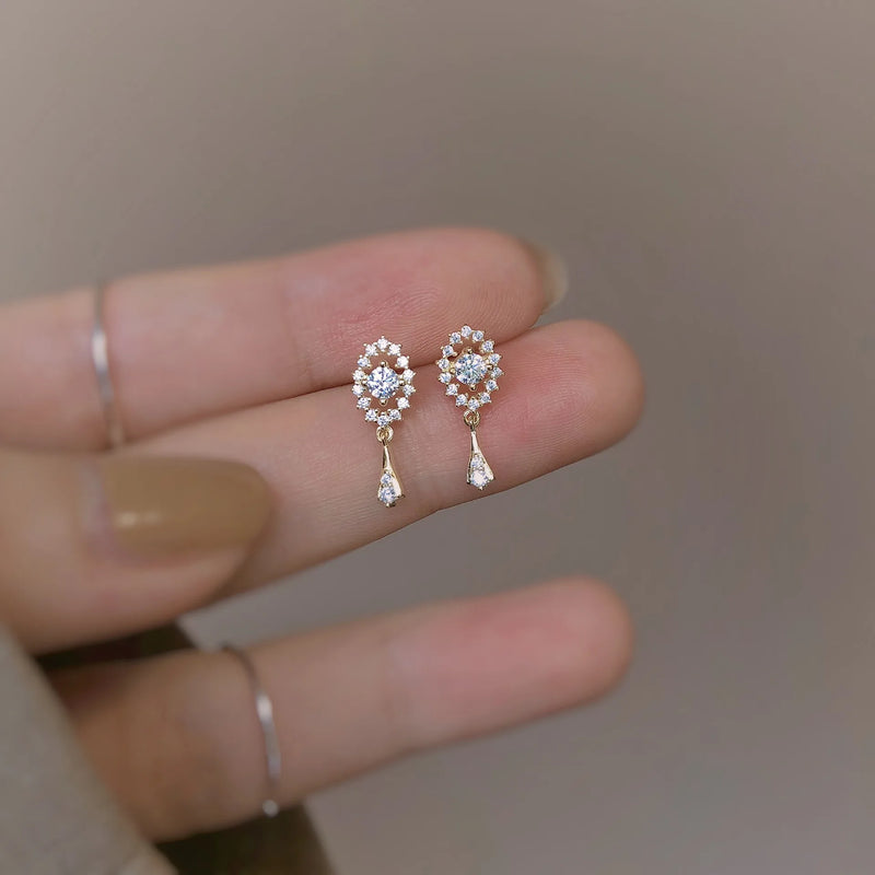 925 Silver Needle Zircon Earrings Hypoallergenic