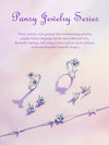 Purple Pansy Flower 925 Silver Necklace Earrings & Ring Set