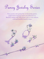 Purple Pansy Flower 925 Silver Necklace Earrings & Ring Set