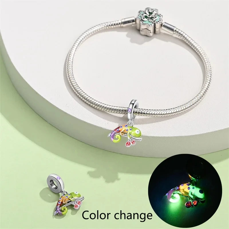 100% 925 Sterling Silver Colorful Luminous Chameleon Charms