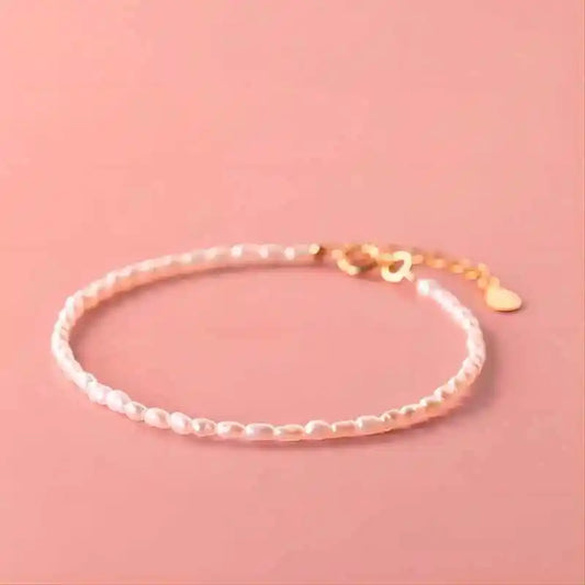 3–4mm Rice Shape Freshwater Pearl Bracelet – 925 Silver